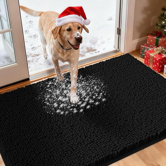 IM HOME Large Dog Door Mats for Muddy Paws, 48" x 30" Chenille Absorbent Mud Mat for Dogs, Non Slip Heavy Dog Rugs for Muddy Paws, Soft Indoor Door Mat for Entryway, Mud Paw, Inside Floor, Black