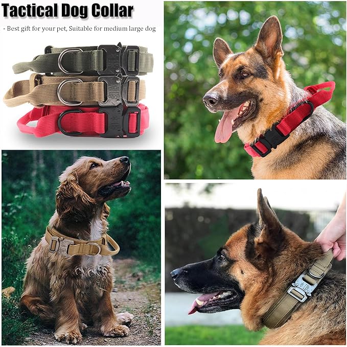 Tactical Dog Collar, Adjustable Military Training Nylon Dog Collar with Control Handle and Heavy Quick-Release Metal Buckle for Small Medium Large Dogs,Pink XL