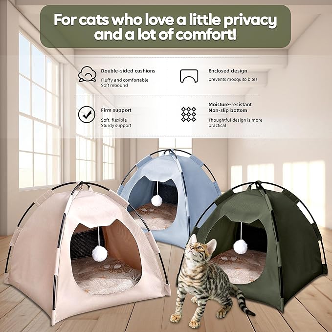 GLOBHARB Cat Tent, Cat Tent Bed, Tent for Cats, Cat Tent Bed for Indoor Cats, Tent for Cats Indoor, Mini Tent for Pets, Tiny Cat Tent, Cat House Tent, Tents for Cats, Mini Tent for Cats (Beige, L)