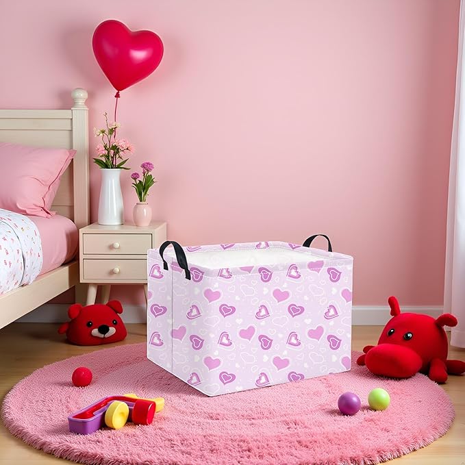 Rectangular Valentines Basket for Women Girls Storage Bin Organizer Box Shelf Room Decor(Fancy Heart)