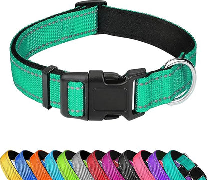 Reflective Dog Collar, Adjustable Soft Neoprene Padded Nylon Pet Collars with Buckle for Extra Large Dogs, Grass Green,XL