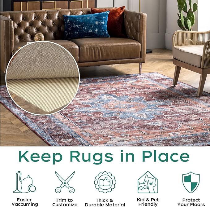 BAGAIL BASICS Non Slip Rug Pad Gripper 5 x 7 Feet Extra Thick Carpet Pads for Area Rugs and Hardwood Floors, Keep Your Rugs Safe and in Place