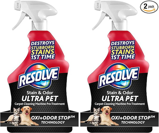 Resolve Ultra Pet Odor and Stain Remover Spray – Carpet Cleaner for Cat and Dog Urine and Poop, 32oz (Pack of 2)