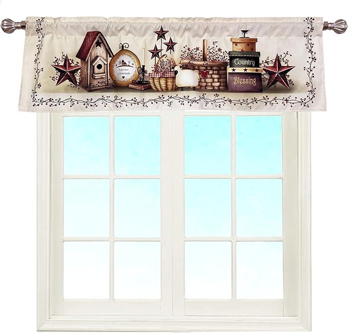 Country Stars Farmhouse Window Curtain Valance Boho for Decorative Privacy Rod Pocket 52 X 16 Inches
