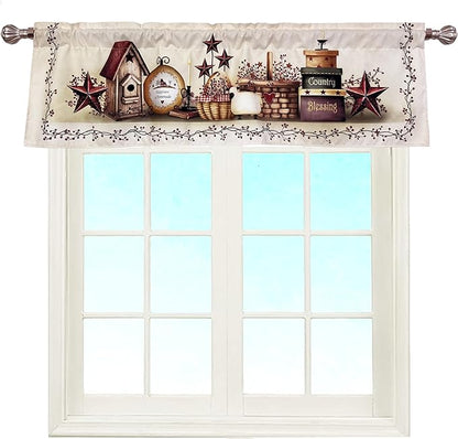 Country Stars Farmhouse Window Curtain Valance Boho for Decorative Privacy Rod Pocket 52 X 16 Inches