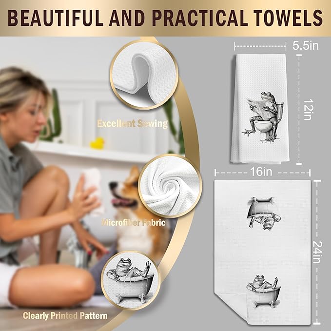 Funny Bathroom Hand Towels Set of 3，Frog Gifts for Women,Frog Bathroom Decor,16x24 inch