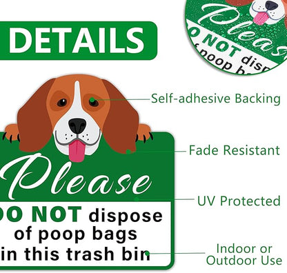 Please Do Not Dispose Poop Bags in Trash Bin Sign, Self-Adhesive Weatherproof Do not Throw Dog Poop Bag in This Trash Can Sticker, Trash Can Lable for Home, House, Yard, Restaurant（7.9" x 7.9"）