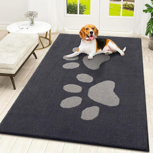 Smiry Dog Door Mat for Muddy Paws, Absorbs Moisture and Dirt, Low-Profile Entryway Mat with Non-Slip Backing, Entry Indoor Outdoor Doormat for Inside Floor (48x32 Inches, Dark Grey, Paw)