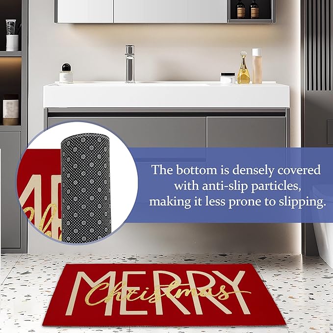 Merry Christmas Door Mats Indoor,Winter Holiday Red Front Door Mat Non-Slip Low Profile Welcome Mat for Outdoor Entrance Indoor Rug Mat Home Patio, Porch, Hallways Floor 30 x 17 Inch