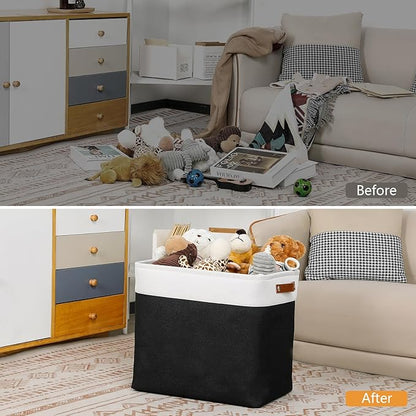 DULLEMELO Fabric Storage Baskets 3 Pack - 17x12x15 inch Large Foldable Fabric Organizer for Storage Decorative Storage Bins for Home,Closet(White&Black)