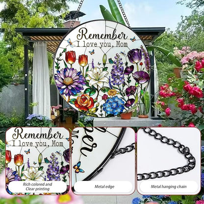 Stained Glass Window Hanging, 7.8″ Sun Catchers Gifts for Mom with Hook Indoor Window Decor, Suncatchers Hanging Ornaments Home Gardening Art Presents for Mom from Daughter Son