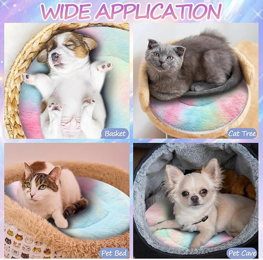 VitalCozy 2 Pack Self Heating Cat Pad Self Heating Cat Bed Machine Washable Heat Pet Mat Reversible Body Thermal Warm Round Dog Bed Crate Blanket for Feral and Indoor Cats(16'',Tie Dye)