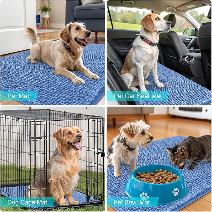 OLANLY Dog Door Mat for Muddy Paws 40x32, Absorbs Moisture and Dirt, Absorbent Non-Slip Washable Doormat, Quick Dry Chenille Mud Mat, Entry Indoor Entryway Carpet for Inside Floor, Cornflower Blue
