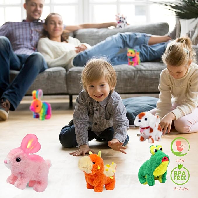 Hopearl Walking Dog Golden Retriever in Blue Vest Interactive Electronic Pet Plush Toy Puppy Woof and Moving Animated Nodding Head Gift for Toddlers Birthday, Brown, 7''