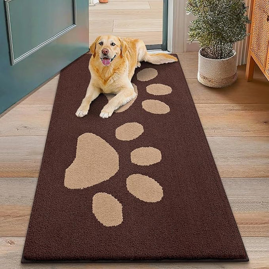 Smiry Dog Door Mat for Muddy Paws, Absorbs Moisture and Dirt, Low-Profile Entryway Mat with Non-Slip Backing, Entry Indoor Outdoor Doormat for Inside Floor (48x30 Inches, Brown, Paw)