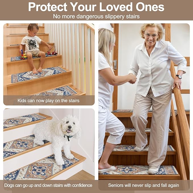 OJIA Stair Treads Non-Slip Square Capet Stair Treads Rubber Backing Stair Runner Anti-Slip Stair Landing Mat 31x31 Inch