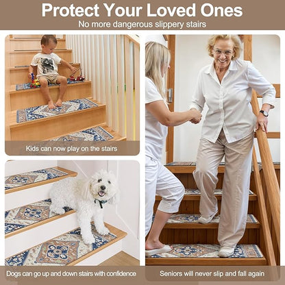 OJIA Stair Treads Non-Slip Square Capet Stair Treads Rubber Backing Stair Runner Anti-Slip Stair Landing Mat 31x31 Inch