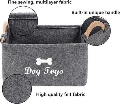 Geyecete Dog Toys Storage Bins - with Wooden Handle, Collapsible Pet Supplies Storage Basket Pet Supplies Storage Basket/Bin Kids Toy Chest Storage Trunk (Grey)