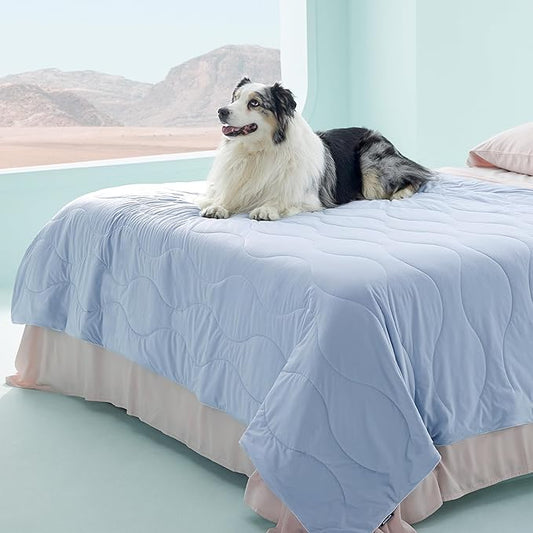 Bedsure Premium Cooling Dog Blankets for Bed - Q-MAX>0.5, Breathable Summer Washable Cold Pet Mat, Soft Durable Self Cooling Dog Mat for Hot Weather, Powder Blue, 60x80