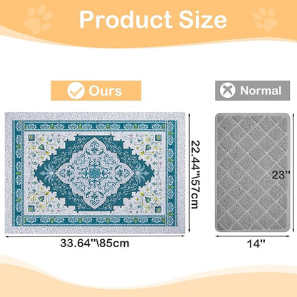 Glittme Cat Litter Mat with Non-Slip Bottom Litter Box Mat 33"X22" Litter Trapping Mat Easy to Clean Washable Cat Food Mat for Kitty,L