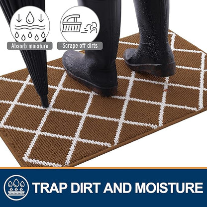 Finchitty Indoor Door Mat, Dirt Resistant and Absorbent, Low-Profile, Non-Slip, Washable Inside Floor Mats for Front Door, Back, and Entrance, 59" x 35", Coffee