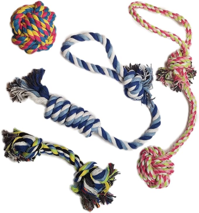 Otterly Pets 4-Pack Puppy Dog Rope Toys for Small to Medium Dogs – Interactive Tug of War Pull Toy for Dogs, Puppy Teething Toys - Machine Washable - Great for Fetch