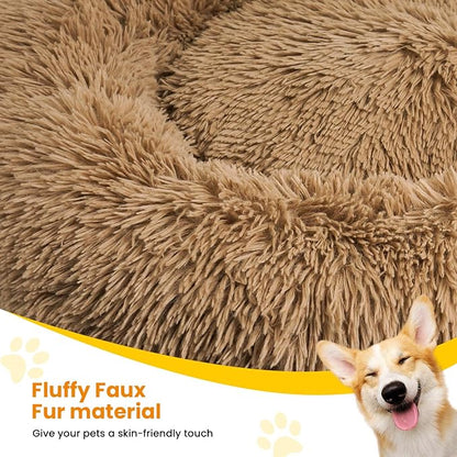 Calming Dog Bed Anti-Anxiety Donut Dog Beds for Small Medium Large Dogs,Washable Plush Fluffy Indoor Cat Kitten Round Cuddler Cushion (Brown, XX-Large)
