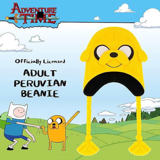 Adventure Time Beanie Hat, Jake The Dog Adult Cosplay Peruvian Winter Knit Cap with Tassels for Men and Women, Yellow, One Size