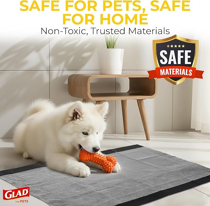 Glad for Pets Extra Large Charcoal Dog Training Pads, Absorbent Leak Proof Pee Pads for Dogs and Puppies, Odor Control Potty Pads with Activated Carbon, 28 x 30 Inches, 50 Count