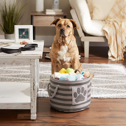 Bone Dry Pet Storage Collection Striped Paw Patch Bin, Small Round, Grayz, Medium Breeds (Pack of 12)