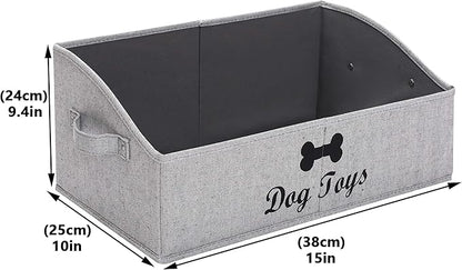Morezi Linen-cotton blend dog toy basket and dog toy box, dog toy basket storage - Perfect for organizing pet toys, blankets, leashes, chew toys - Grey Stripe - Dog