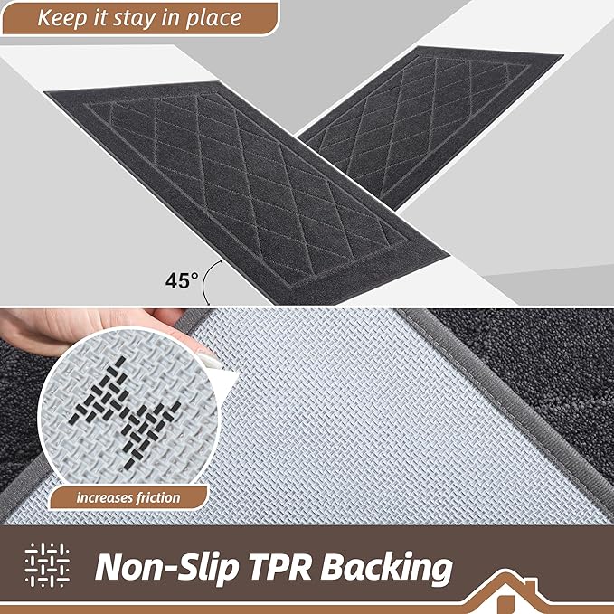 BEQHAUSE Dirt Trapper Door Mat 32" x 72", Doormat Non-Slip Entryway Rugs Washable, Dog Door Mat Stain Resistant and Absorbent Welcome Floor Mat for Front Back Door, Mud Wet Shoes & Paws, Dark Grey