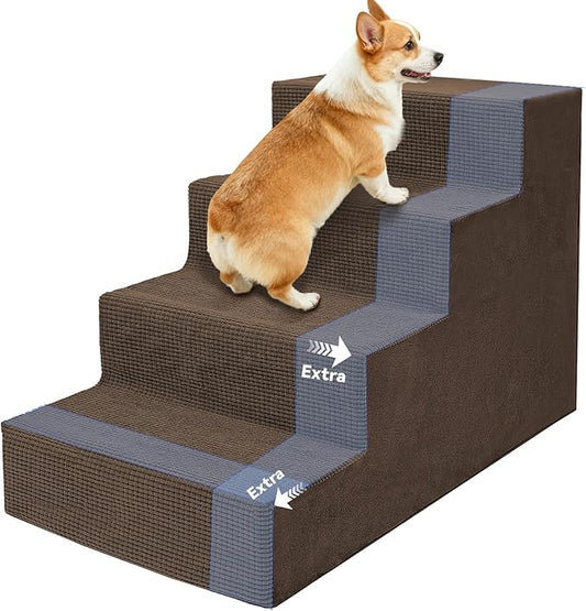 Niubya Dog Stairs for Small Dogs and Cats,18'H Non-Slip Bottom Pet Steps for High Beds and Couch,High-Density Foam Pet Stairs Brown,4 Steps