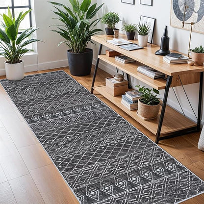 3x10 Runners for Hallways - Kitchen Runner Rugs Non Skid Washable Low Pile Beside Runner Rugs with Rubber Backing Floor Mat Indoor Rug for Entryway 3x10 Black