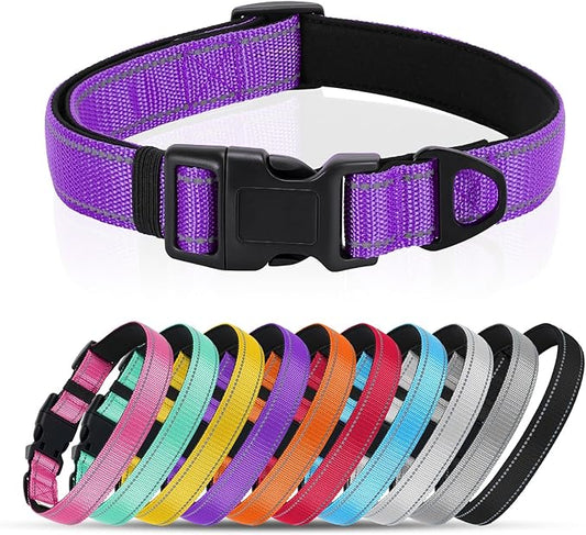 Reflective Dog Collar with Quick Release Buckle - Metal Ring - Adjustable Soft Neoprene Padded Basic Dog Collar for Small Medium Large Dogs (Purple, Small :Width 1",Neck 11.8-15.7")