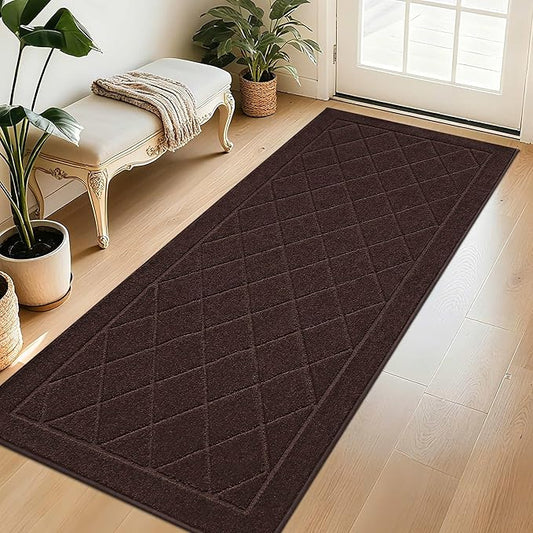 BEQHAUSE Dirt Trapper Door Mat 32" x 72", Doormat Non-Slip Entryway Rugs Washable, Dog Door Mat Stain Resistant and Absorbent Welcome Floor Mat for Front Back Door, Mud Wet Shoes & Paws, Brown