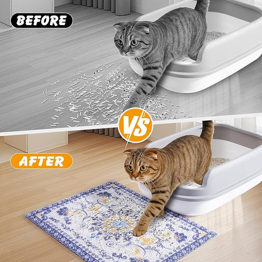 Cat Litter Mat, 20x15 in Litters Box Mat Waterproof Non-Slip Easy to Clean Washable Trapping Mat for Kitty