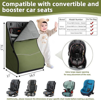 Car Seat Travel Bag for Airplane – Waterproof Heavy Duty Carseat Backpack for Gate Check or Airport Travel – Fits Infant, Convertible & Booster Seats, Army Green