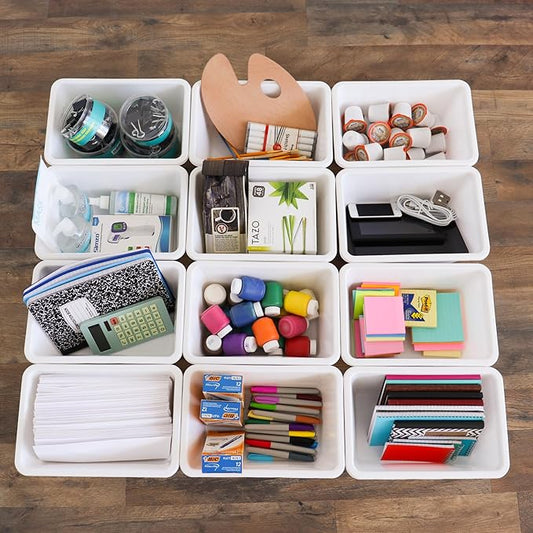 Humble Crew Toy Storage Bins for Kids, Set of 12, White, Small - Sturdy, Colorful Plastic Storage Bins for Classroom, Playroom, Nursery, and More - Premium Toddlers Toy Organizer Bins