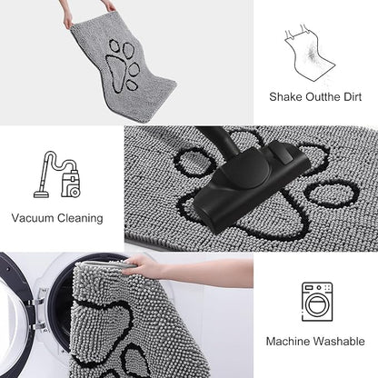 Smiry 2 Piece Dog Door Mat for Muddy Paws, Absorbent Dirt Trapper Non Slip Quick Dry Washable Chenille Mat for Mud Dogs, Entry Rug for Indoor and Outdoor (24x16 Inches, Grey)