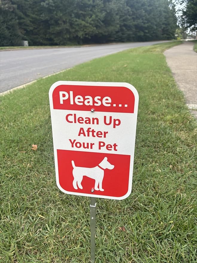 Please Clean Up After Your Pet Yard Sign with 28" Metal Stake, 12x8 inches No Pooping Dog Signs, Rustproof Aluminum,2Pack No Dog Waste Signs