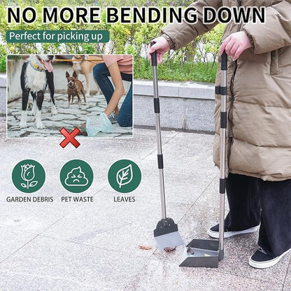 SCENEREAL Dog Pooper Scooper for Yard - Tray & Spade Set, Long Handle Metal Detachable Poop Scooper for Large Medium Small Dogs, Pet Waste Removal Scoop with No Bending for Outdoor Grass, Dirt Gravel