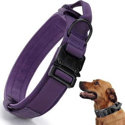Tactical Dog Collar, Adjustable Military Training Nylon Dog Collar with Control Handle and Heavy Quick-Release Metal Buckle for Small Medium Large Dogs, Purple M