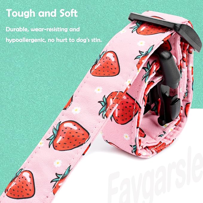 Faygarsle Pink Strawberry Pattern Cotton Dog Collar for Small, Medium, Large Boys Girls Dogs S