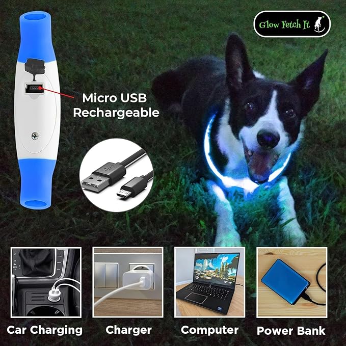 (2 Pack) 360 LED Light Up Dog Collar Rechargeable 3 Modes Pet Safety Lights Necklace for Night Walking TPU Reusable Universal Adjustable Cut to Fit Small, Med, Large (2 Pack Pink+Blue)