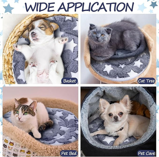 VitalCozy 2 Pack Self Heating Cat Pad Self Heating Cat Bed Machine Washable Heat Pet Mat Reversible Body Thermal Warm Round Dog Bed Crate Blanket for Feral and Indoor Cats(16'',Blue Large Star)