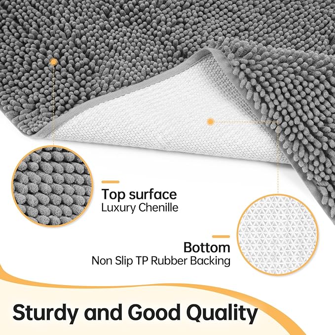 Absorbent Dog Door Mat for Muddy Paws, 72" x 24" Chenille Indoor Mats for Entryway, Trap Dirt Front Door Mat Indoor Entrance Washable Non Slip Soft Light Grey