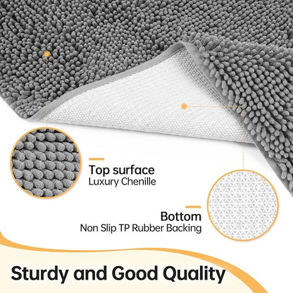 Absorbent Dog Door Mat for Muddy Paws, 120" x 36" Chenille Indoor Mats for Entryway, Trap Dirt Front Door Mat Indoor Entrance Washable Non Slip Soft Light Grey
