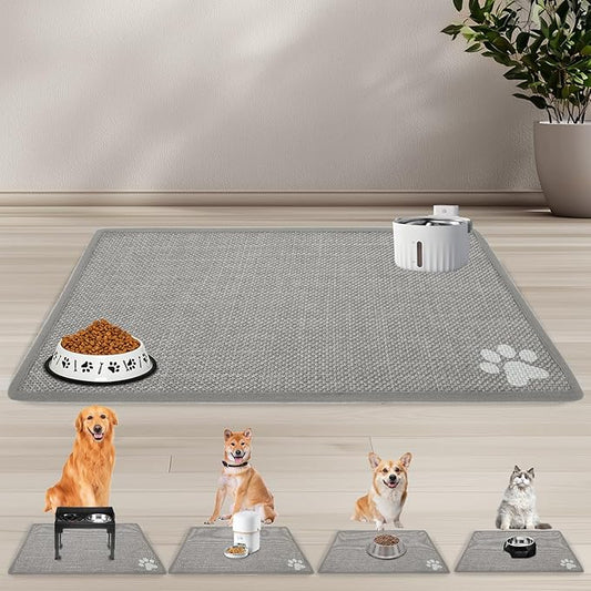 PUPTECK Dog Food Mat, Absorbent Pet Cat Feeding Mat for Food and Water Bowls, Anti-Slip Dog Placemat for Floors Waterproof, Pet Supplies Accessories, Grey Paw S