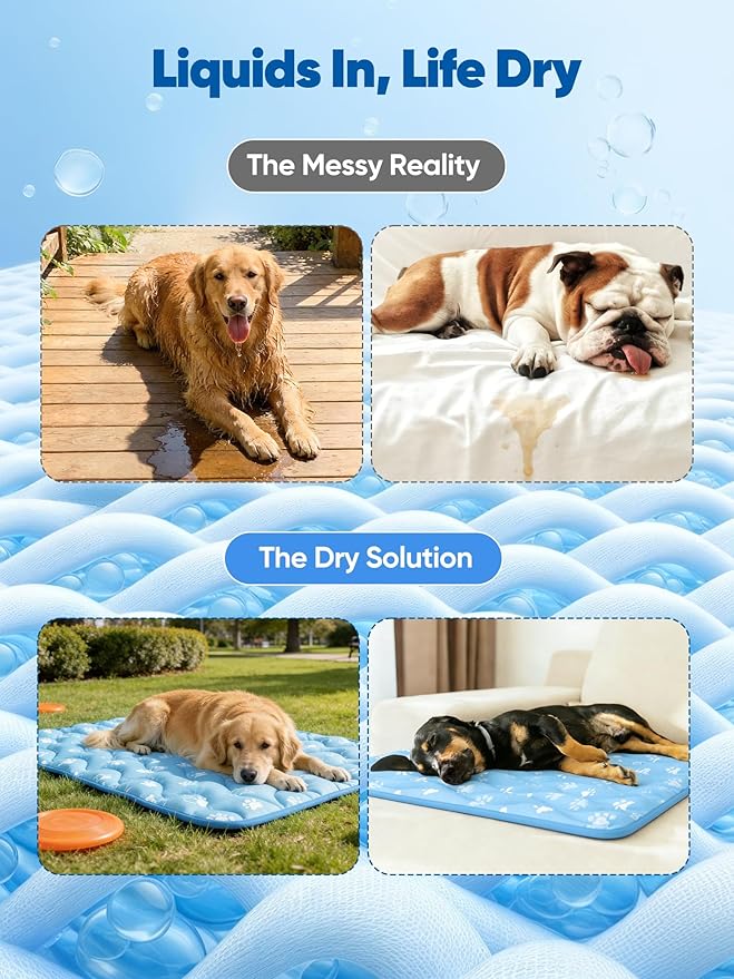 Rywell Super-Absorbent Cooling Mat for Dogs 30"x20" Arc-Chill 3.0 & Color-Changing Dog Cooling Mat, Stay Cool & Dry, Washable, Non-Slip Pet Bed Mat for Floors, Sofas, Kennels